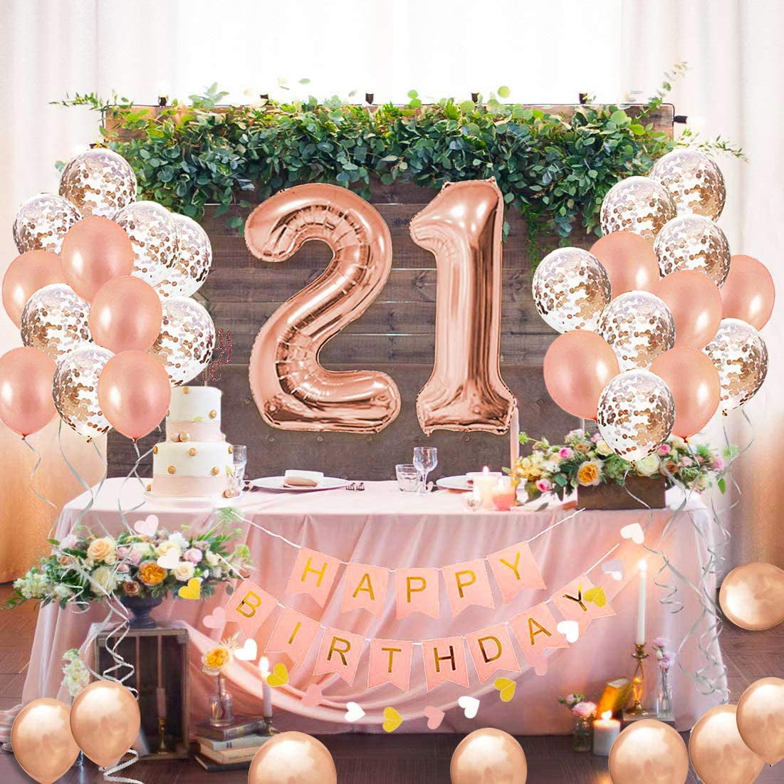 21st Birthday Decorations Party Supplies Kit for Her - Finally 21 Birthday Sash, Happy Birthday Banner, Number 21 Birthday Balloons, Rose Gold Curtain,Confetti Balloons,Latex Balloons - Walmart.com